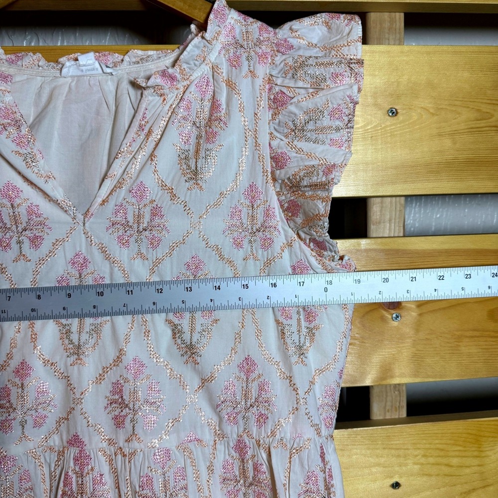 A Loves A Tiered Embroidered Mini Dress Womens Medium Pink Cottagecore Feminine - Picture 6 of 9
